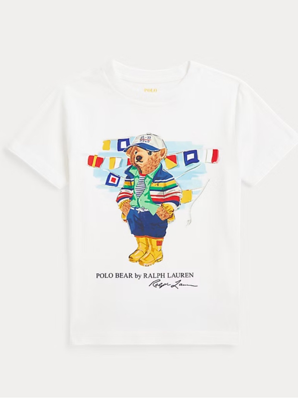 Ralph Lauren White Tee with Colorful Polo Bear Graphic